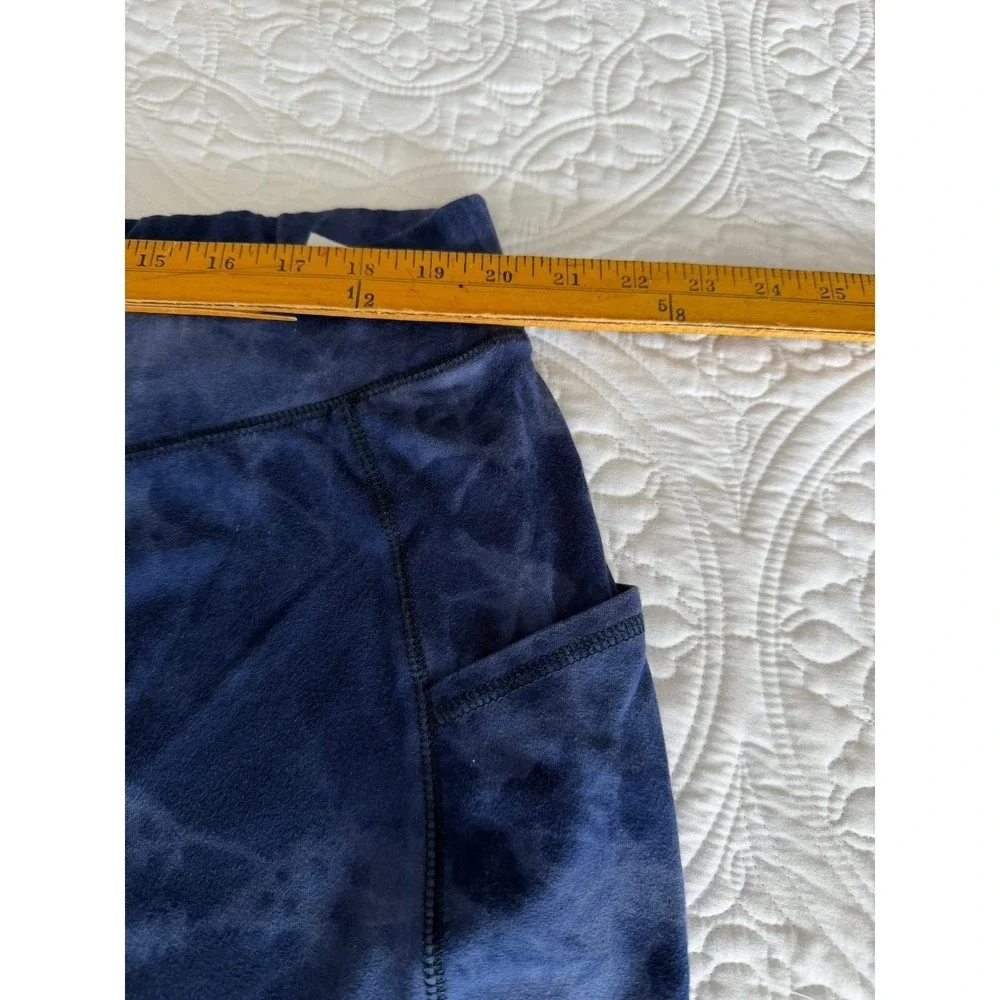 Tie Dye Leggings Blue 2X High Rise Crop with Side Pockets Capri Athletic Pants